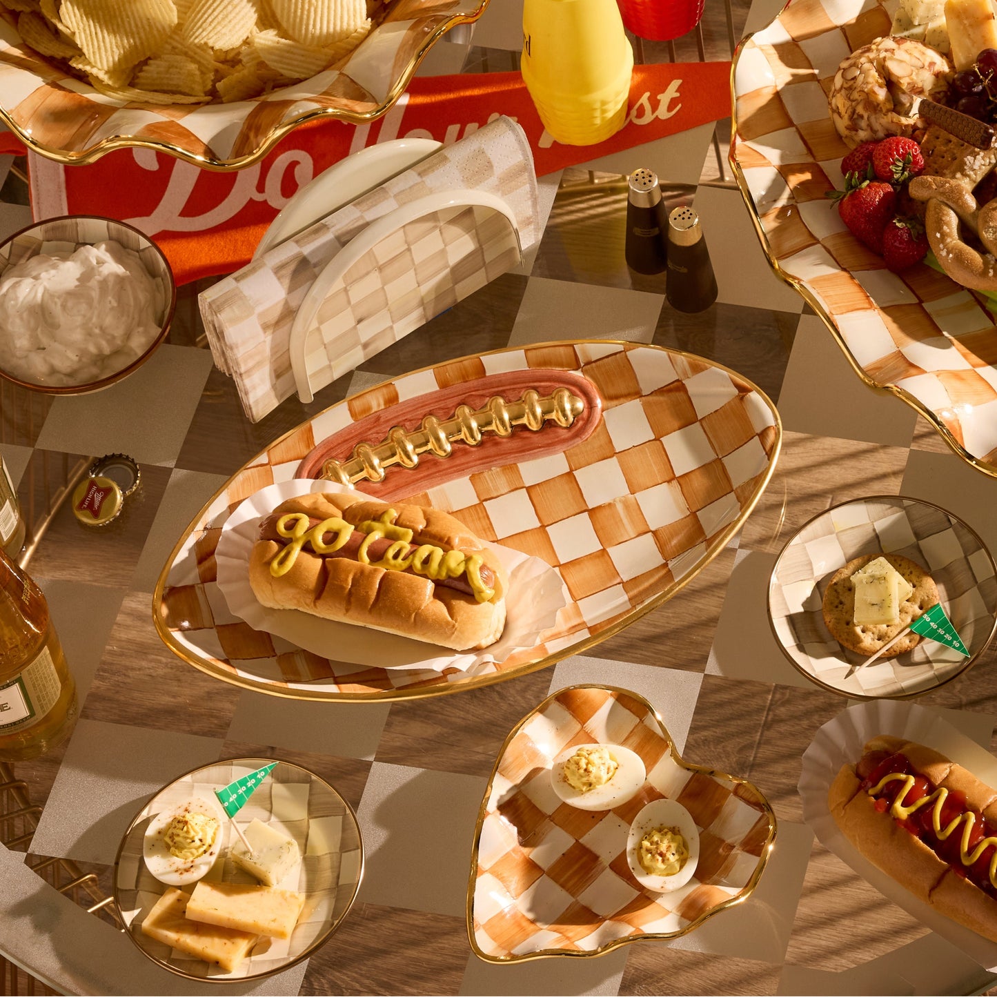 Ginger Check Ceramic Football Platter