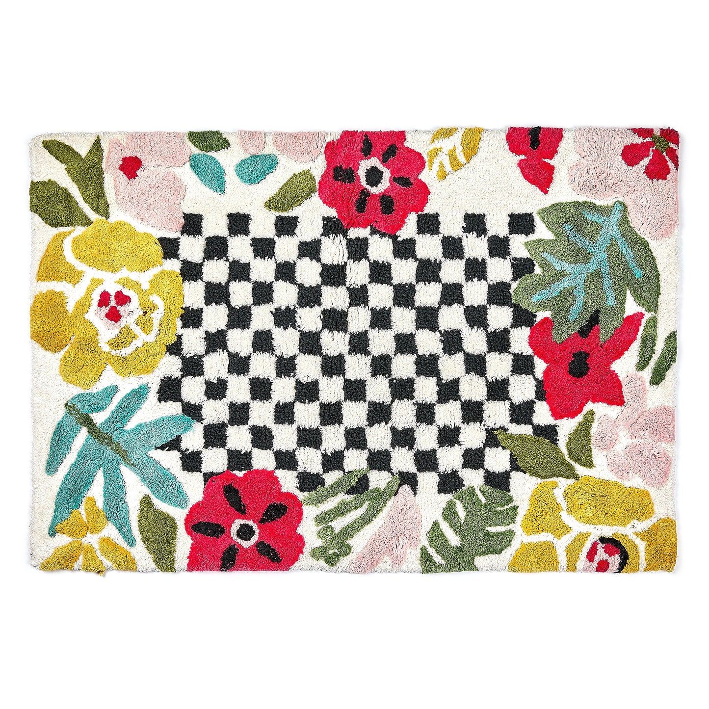 Flower Checkerboard Bath Rug