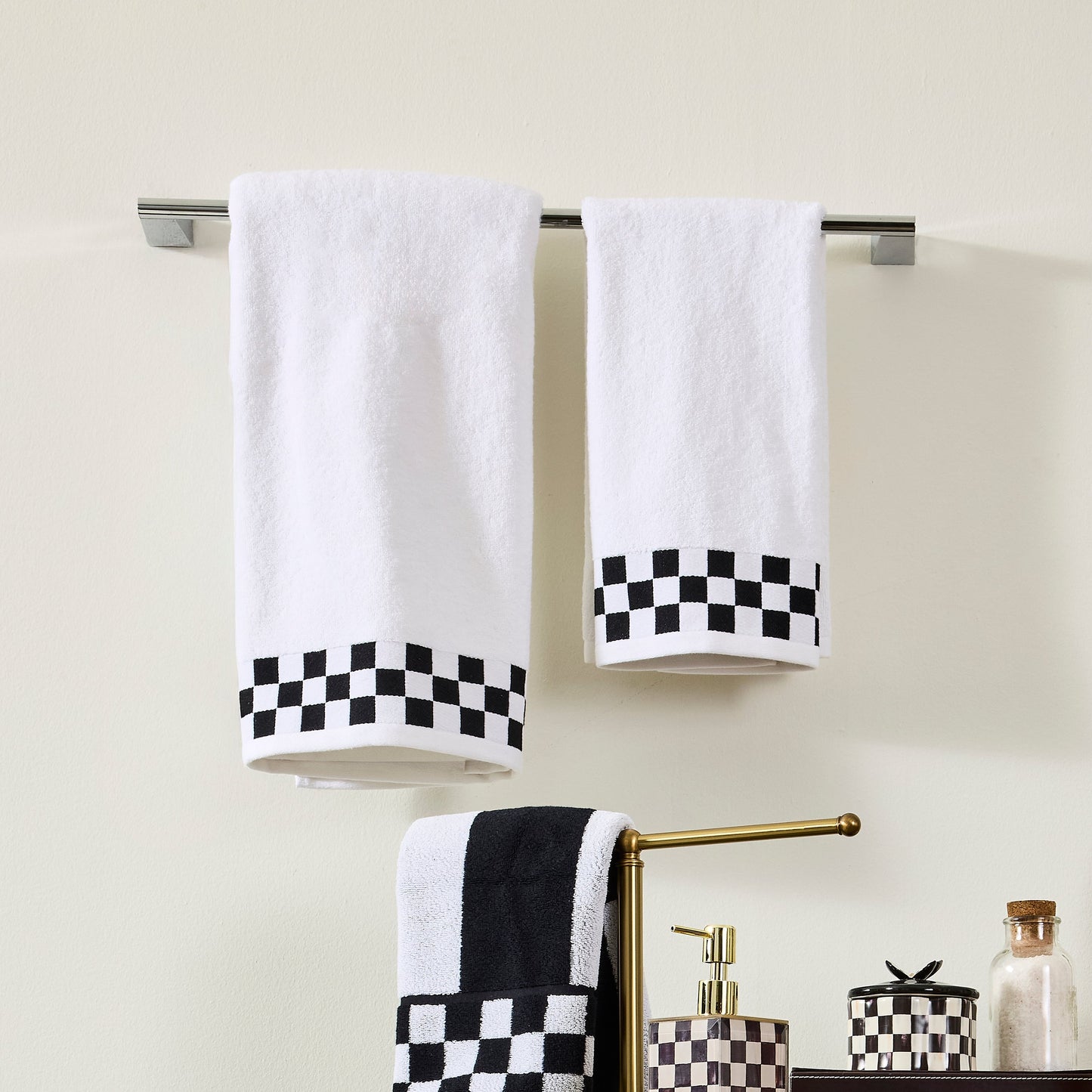Bath Towel with Black Check Border