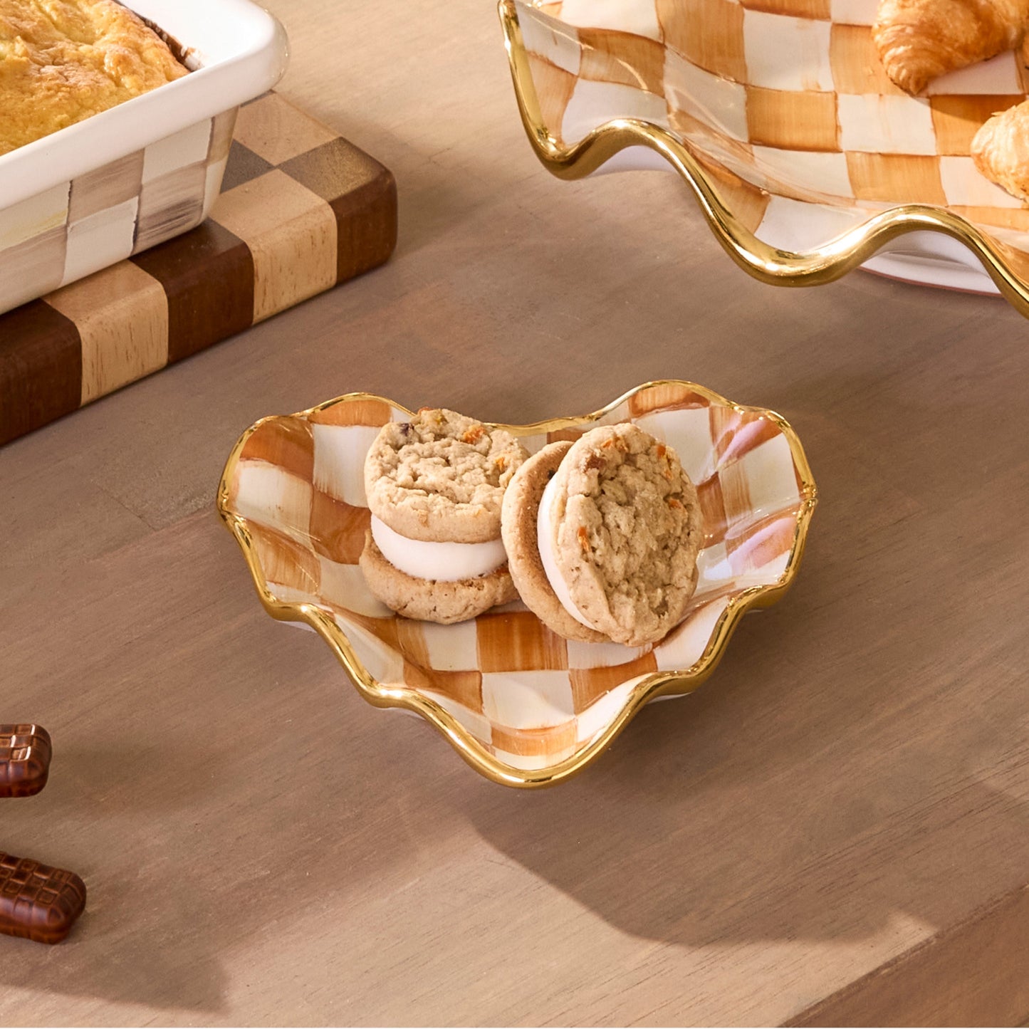 Ginger Check Fluted Heart Plate
