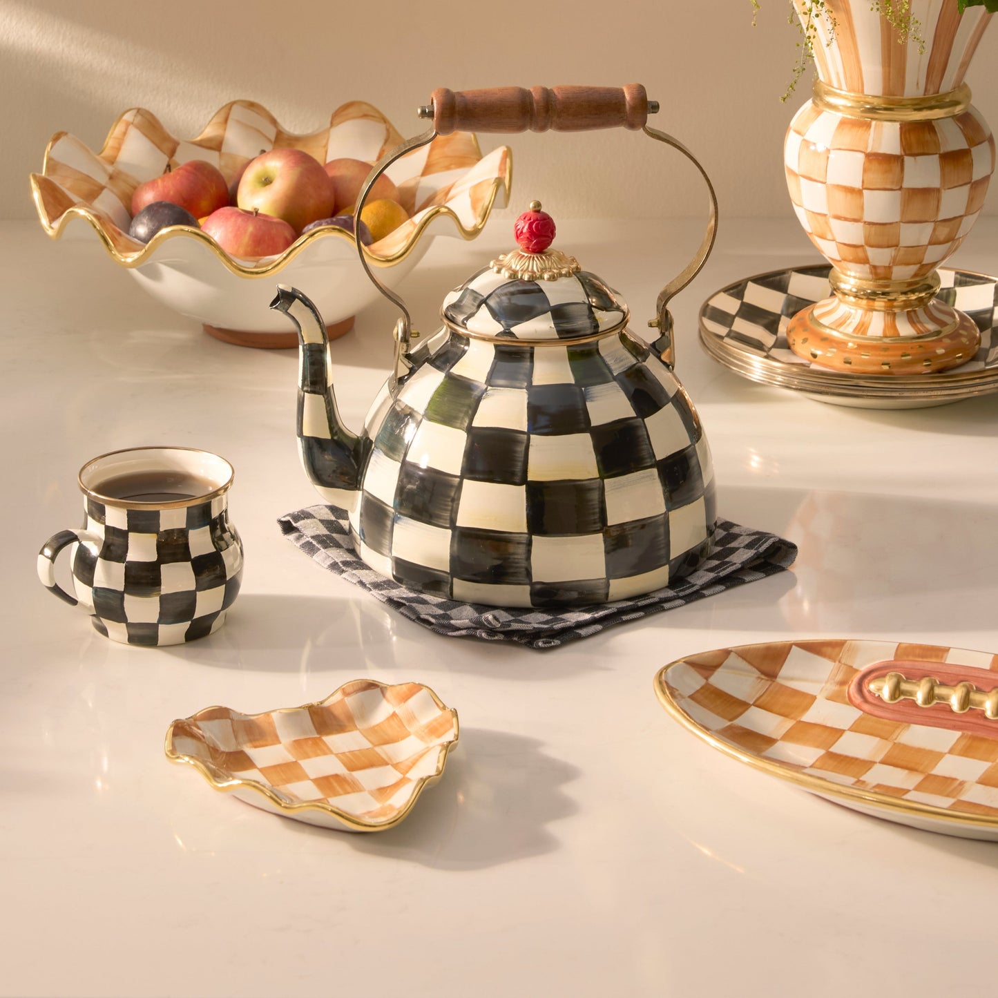 Ginger Check Fluted Heart Plate