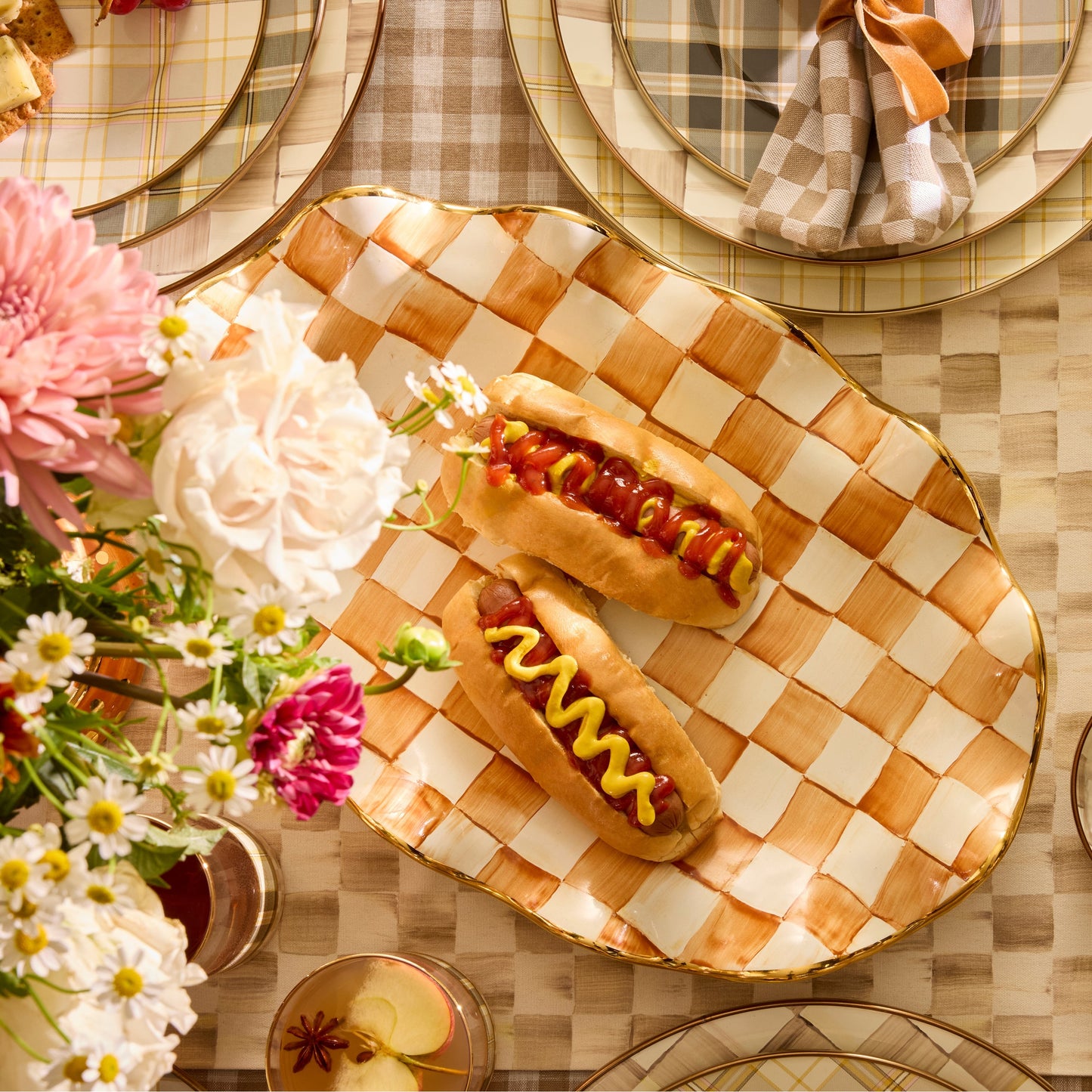 Ginger Check Ceramic Serving Platter