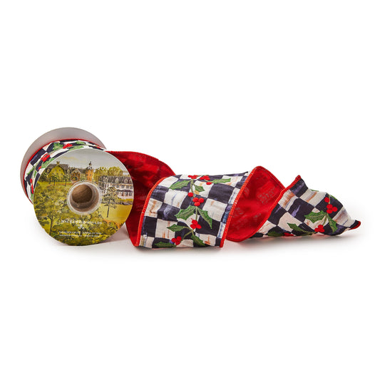 Cozy Christmas Holly Embroidered 4″ Ribbon